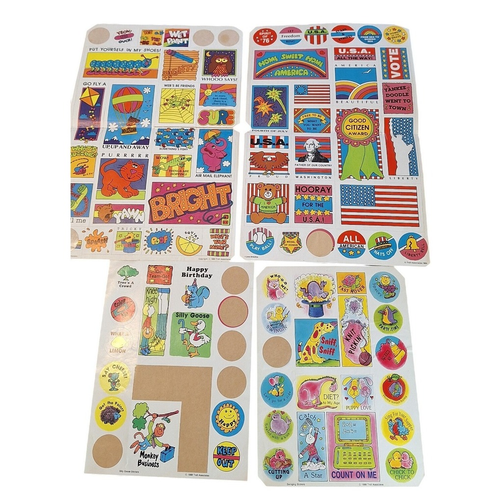 Vintage 1980s Troll Associates Sticker Sheets Lot Silly Goose Swinging 4 Sheets
